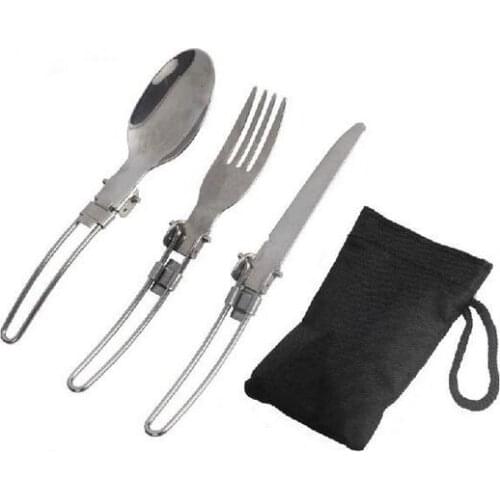 New Arrival 3 in 1 Foldable Outdoor Camping Picnic Tableware High Quality Stainless Steel Folding Fork