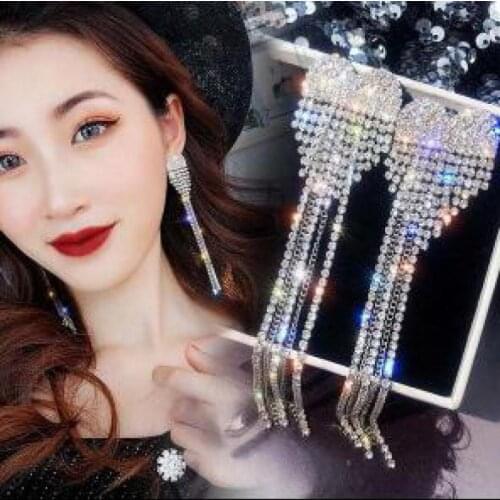 New Style Temperament Inlaid Rhinestones, Tassels, Long Style High-end Female Wedding Earrings