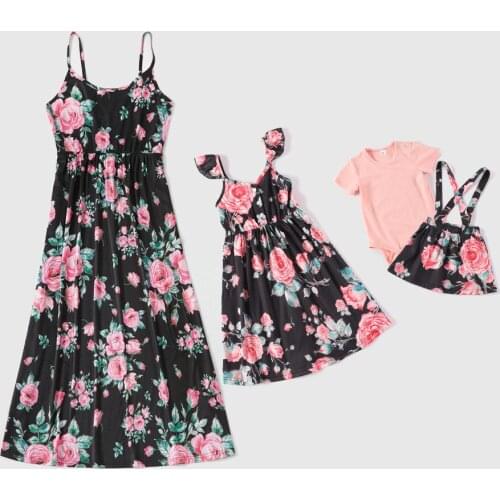 Family Matching Clothes Mother Daughter Same Dress Sleeveless Sling Long Skirt for Girl Baby Strap Clothing Party Evening Dress