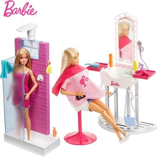 Original Dolls Barbie Furniture Set Hairdressing playset creative Bath Girls Princess Toys DVX51 Kids Toys for Girls Gift Box