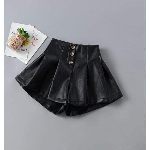 2-7 year high quality girl clothing 2020 new autumn casual fashion kid children short solid girl leather pants