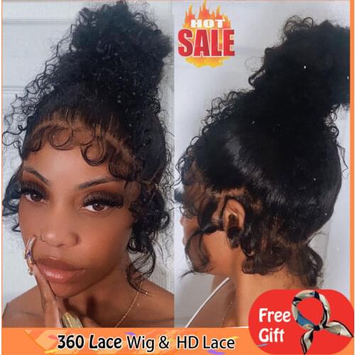 Deep Wave 360 Lace Frontal Human Hair Wigs 13x6 Kinky Curly Lace Front Wig Remy Brazilian Pre Plucked Full Bleacked Knots Woman