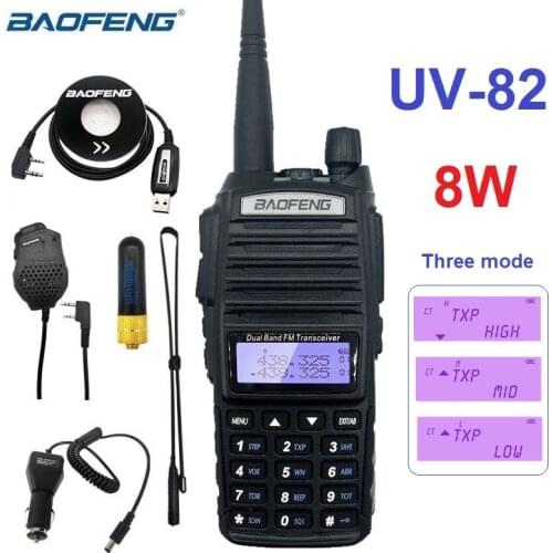 BAOFENG UV-82 8W High Power Walkie Talkie UHF/VHF Portable CB Radio Transceiver Dual PTT 2800mAh Amateur Radio Scanning UV 82