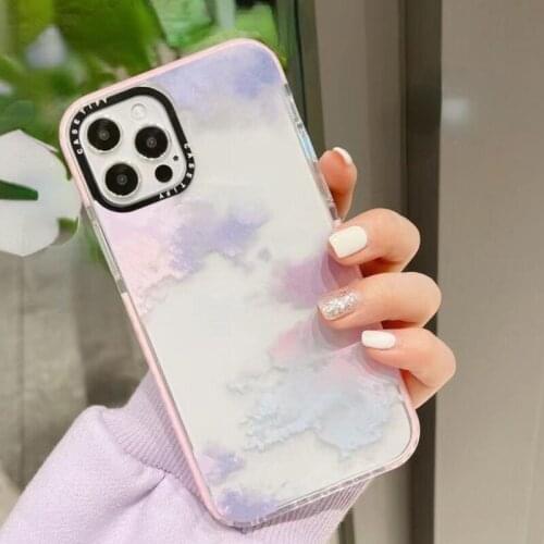 Cloud Graffiti Illustration Pink Bumper Clear Case for iPhone 12mini 11 Pro XS MAX 7 8 Plus SE 2020 Soft Protective Cover