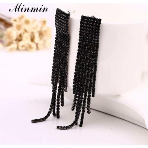 Minmin Colorful Rhinestone Long Tassel Earrings for Women Sexy Geometric Drop Dangle Earrings Fashion Party Jewelry Girls EH1663
