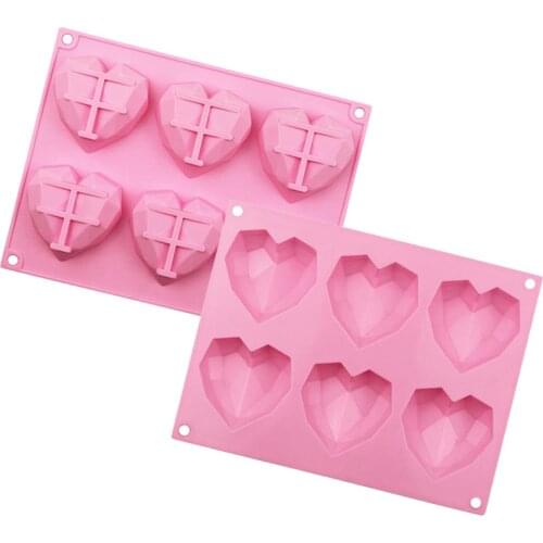 3D Silicone Heart Shape Fondant Mould Cake Chocolate Baking Mold Modelling Decor 6 Cavity Diamond Love Silicone Mould