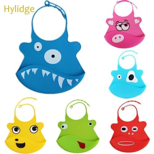Hylidge Funny Cartoon Shark Silicone Bib Waterproof Baby Bibs Foldable Travel Toddler feeding Bib Silicon Breastplate Baby Bib