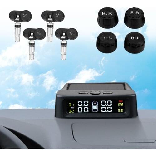 Solar TPMS Tire Pressure Monitoring System Car Tyre Pressure Monitor External/Built-in With 4 External Sensor Tire Accessories