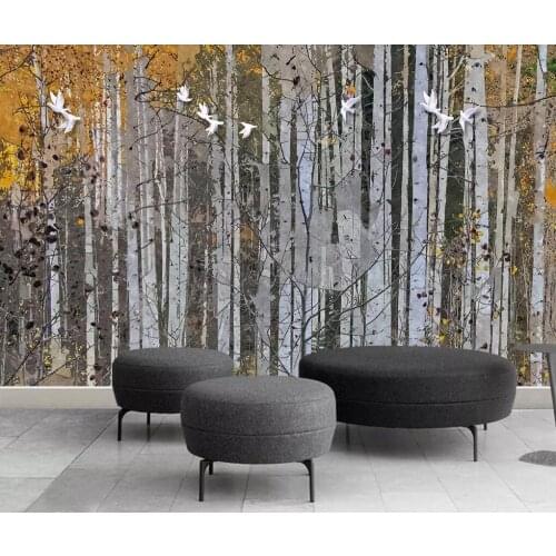 Nordic abstract forest birch forest sofa background wall painting