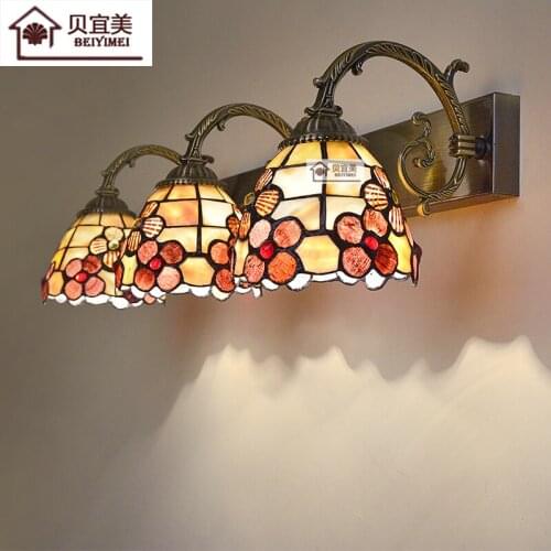 Mediterranean LED Tiffanylampe,Tiffany Mermaid Wall Lamp AC 110/220V E27 Shell Wall Lamps for Home Corridor Bedroom