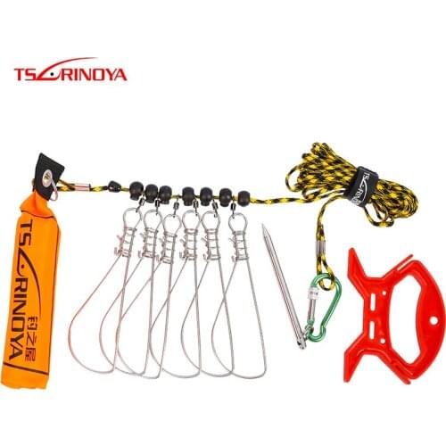 TSURINOYA 5m/5.8m Fish Lock Buckle 6 Locks Stainless Steel Live Fish Belt Umbrella Rope Chain Stringer with Float Fishing Tackle