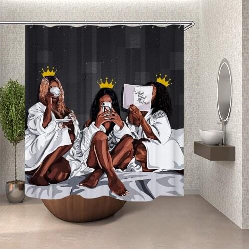 Magic Black Girl Queen African American Woman Wear Crown Afternoon Tea Bath Curtain