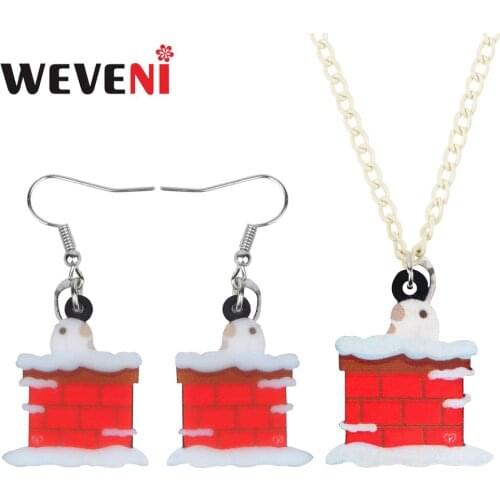 WEVENI Acrylic Christmas Anime Chimney Jewelry Set Necklace Earrings Jewelry For Women Girl Teen Decoration Accessory Charm Gift