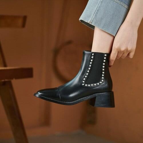 YMECHIC Stretch Ankle Boots Female British Style Autumn and Winter 2021 Black String Bead Breathable Motorcycle Shoes Size 34-43