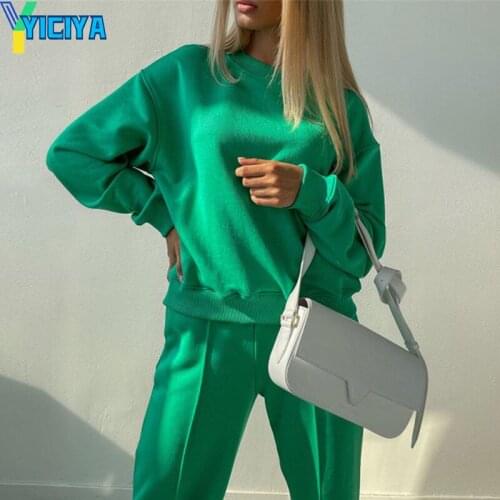 YICIYA Women Casual Solid Tracksuit Women Loose Long Sleeve Pullover Sweatshirt Wide Leg Pant Two Pieces Set Female Suit y2k top