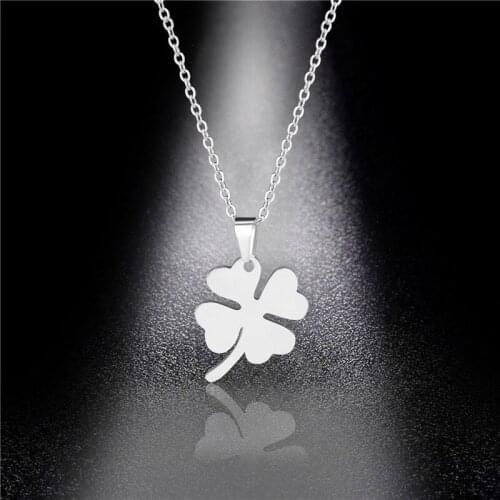 Korean girl classic stainless steel hollow lucky four-leaf clover necklace female temperament wild leaf pendant jewelry