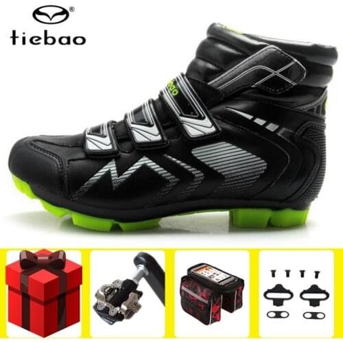 TIEBAO Winter Cycling Shoes add SPD pedal set Windproof Warm Self-Locking High Ankle Boots Mountain Bike Racing Shoes