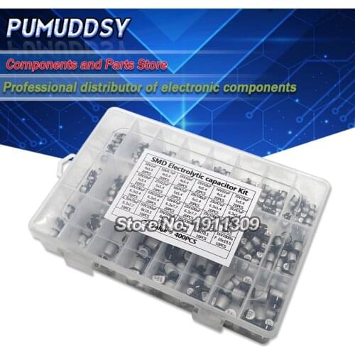 1uF~1000uF 6.3V-50V 400PCS 24Value SMD Aluminum Electrolytic Capacitors Assortment Kit + Box