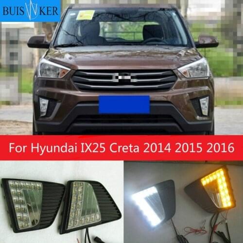 2PCS LED DRL fog lights for Hyundai IX25 Creta 2014 2015 2016 Headlight Daytime Running Light Fog Lightg Lamp Cover Car- styling