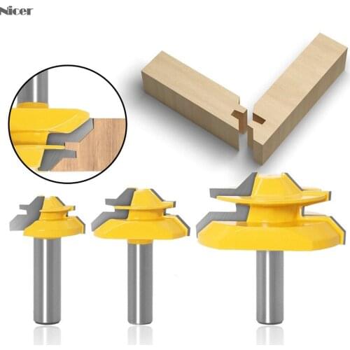 3pcs 45 Degree Lock Miter Router Bit 1/2 Shank Woodworking Tenon Milling Cutter Tool Drilling Milling For Wood Carbide Alloy