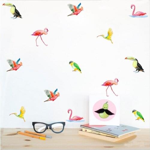 36pcs/set Flamingo Birds Wall Sticker Nordic Style for Kids Room Bedroom Mural Decals Nursery Home Wallpaper Fridge Decor Art