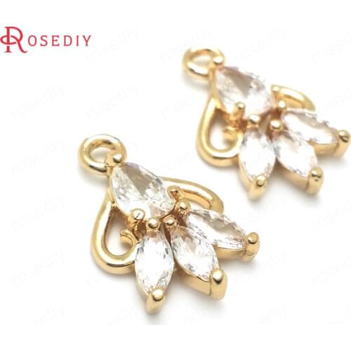 36446)6PCS 17x10MM 24K Champagne Gold Color Brass with Zircon Drop Shape Charms Pendants High Quality Diy Jewelry Accessories