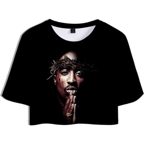 3D 2PAC New Clothes 2019 Kawaii fashion hot Sexy Soft Cool and breathable T-shirt Kpop top hot sales Sexy Navel T-shirt plus