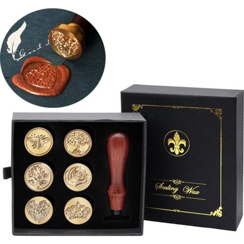 6pcs Retro Paint Seal Diy Envelope Stamps Set Rose Crown Tree Ornament Classic Wedding Invitations Wax Seal Stamp for Scrapbook