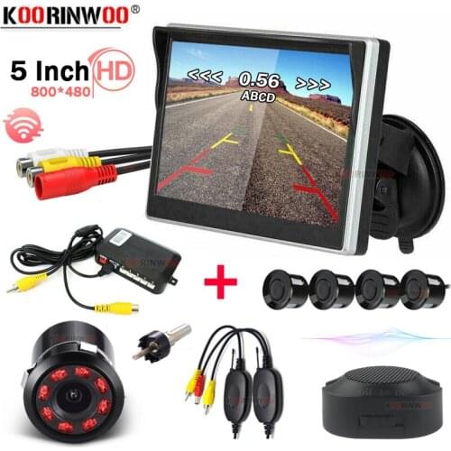 Koorinwoo Wireless Car Visible Parking Sensor Assistance Radar Detector Kit Video Reverse 5" TFT Monitor With Rear View Camera