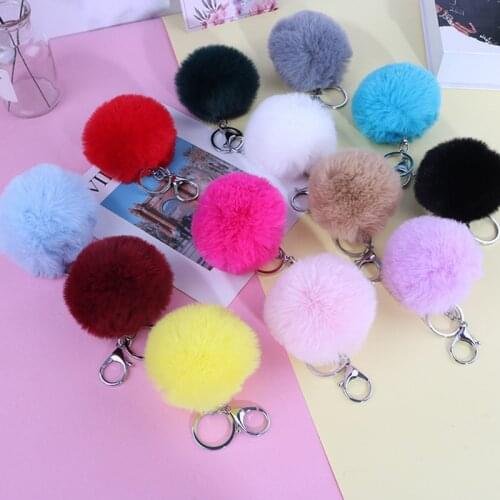 2020 Pompom Fake Rabbit ball key Chain For Women Faux Fur Pom Pom Charm Girls Car Bag Keychain Keyring DIY Accessories