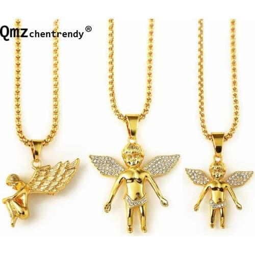 Hip hop Gold Boys Girls Angels Wings Charms Pendant Micro Angel Piece Necklace For Men Women Hip Hop Jewelry Bijoux Joyas