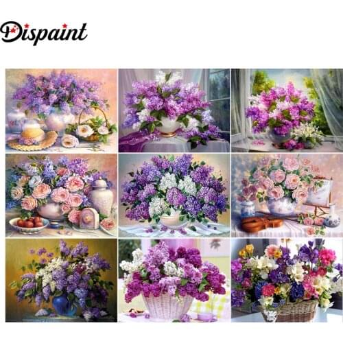 Dispaint Paint With Diamond Embroidery "Purple flowers" Diamond Painting Full Square Round Picture Of Rhinestone Decor