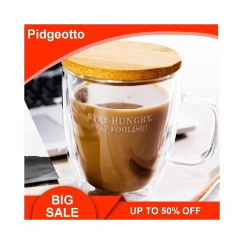 Double layered heat resistant glass with lid spoon office household milk coffee cup with handle free shipping