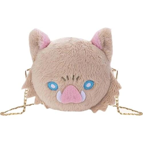 E-Mell Demon Slayer Kimetsu no Yaiba Hashibira Inosuke Cosplay Short Plush Shoulder Bag