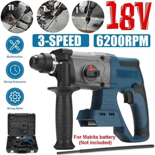 6200RPM Electric Hammer For 18V Makita Battery 3 Speeds Adjustable Hammer Impact Drill High Power Tools with Box