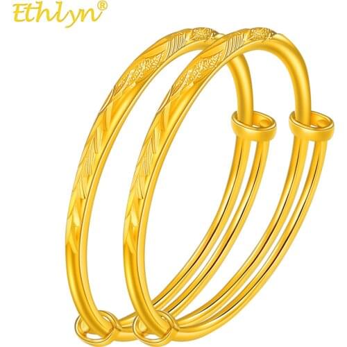 Ethlyn 2pcs/lot Durable Gold Color Kids Baby Toddlers Expandable Adjustable Charm Bangles &Bracelets MY25