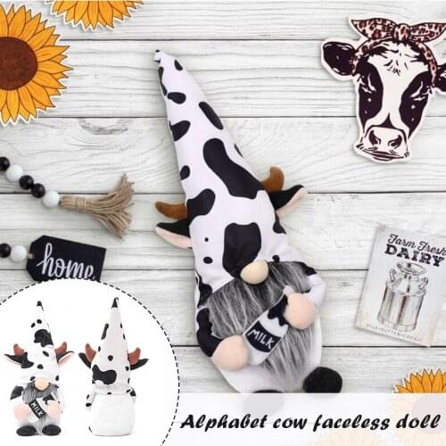 Farmhouse Cow Gnome Stuffed Plush Toy Handmade Scandinavian Tomte Nordic Nisse Dwarf Elf Home Ornaments D1