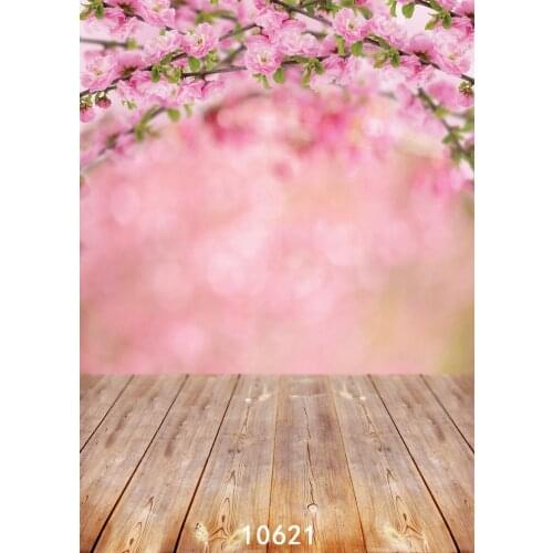 Background for Photos Pink Flowers Wooden Floor Computer Printed Vinyl Photography Backdrop Photocall for Weddings Children Baby