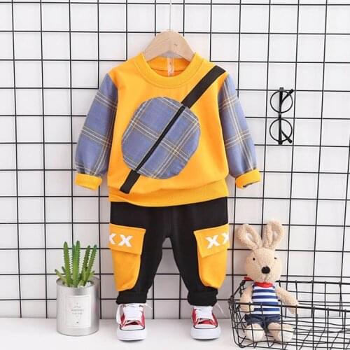 Boy Spring Autumn Color Matching Sweater Trousers Big Pocket Jacket Outerwear Pants Casual Suit Children Activel Clothing Outfit