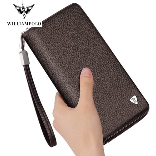 Williampolo Genuine leather RFID Blocking Wallet Zipper Coin Pocket Long Purse Passport Cover For Men Card Holder Purse