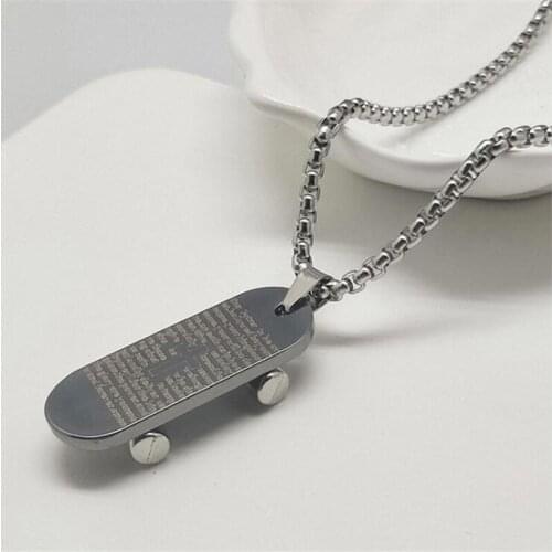 Creative Skateboard With Wheel Long Sweater Chain Necklace Hip Hop Cool Male Accessories