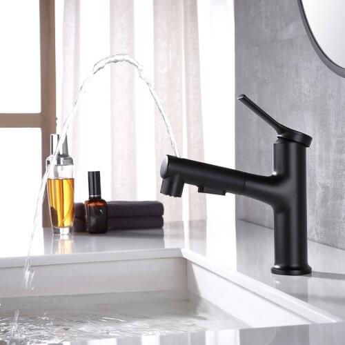 Brass Three functions Pull out Bathroom sink faucet Fashion design Top Quality copper cold hot water Basin Tap,Black/Chrome/Gold