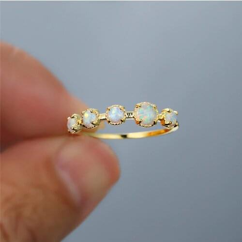 Minimalist Female Opal Stone Small Ring Charm Gold Color Thin Wedding Ring Vintage Bridal Round Engagement Rings For Women