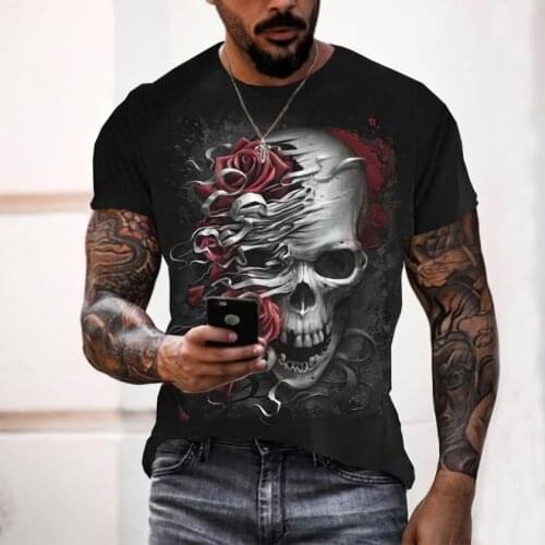 Horror Pattern Skull 3d Printing T-shirt Round Neck Large Size T-shirt Mens Fashion Casual Short-sleeved Harajuku T-shirt Top