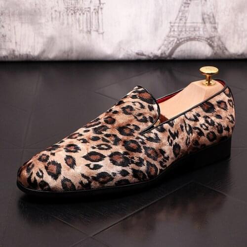 Leopard print men loafers cow suede leather shoes party wedding dress slip on summer shoe comfortable sneakers zapatos hombre