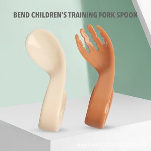 2Pcs/Set Baby Twist Fork Spoon Suit Infant Training Spoon Curved Portable Tableware Sets Patchwork Solid Color Antislip Utensils
