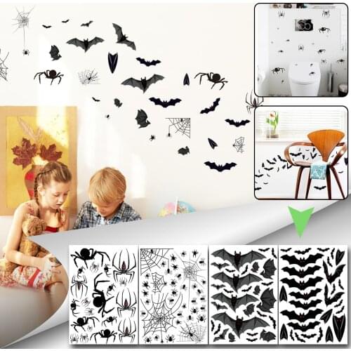 New Fashion Design Halloween Bat Spider Paste Wall Stickers Creative Home Decoration Paste Adhesive Free Sticker Accessories