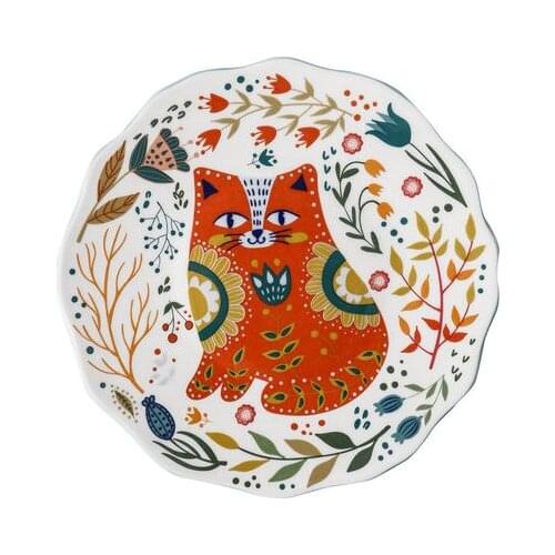 New 8 inch Colorful Cat Dinner Plate Under-glazed Ceramic Dinner Dishes Dessert Tray Flower Kitten Dinnerware Microwave Safe