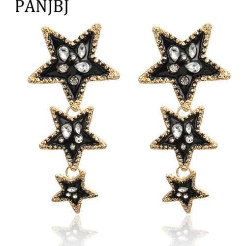 New Trendy Korean Long Drop Earrings Black Star Crystal Beaded Dangle Earrings Women Statement Party Earrings Fashion Jewelry