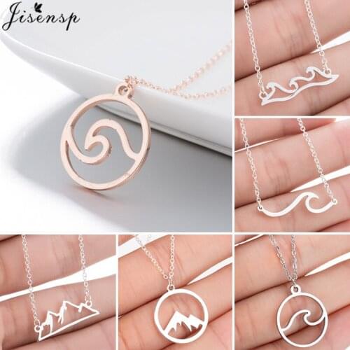 Simple Round Stainless Steel Wave Necklaces for Women Everyday Jewelry Fashion Snow Mountain Pendant & Necklace Collares 2021